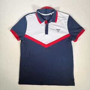 Vintage Guess LA Men's Polo White,‎ Blue and Red. Retro Large